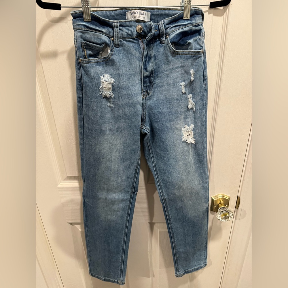Wax Jean Distressed High-rise Jeans